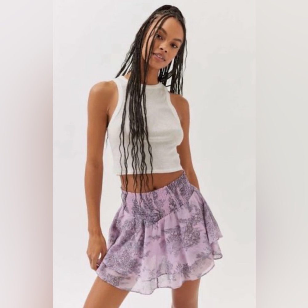 Urban Outfitters Lavender & Charcoal Floral Ruffle Mini Skirt